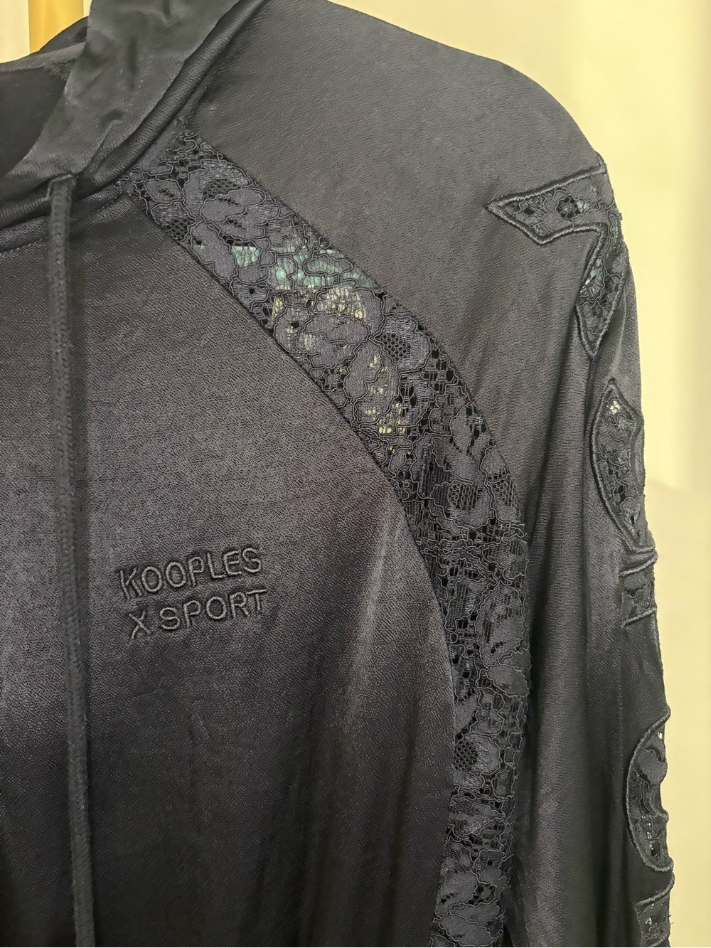 Kooples X Sport Black Lace-Trim Hooded Pullover - Picture 3 of 10